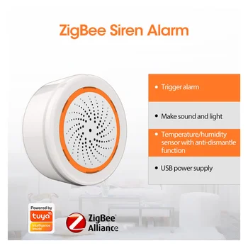 Интеллектуальный звуковой и визуальный датчик Tuya ZigBee Sirene Alarm Audio Приложение Push-уведомления Пульт дистанционного управления USB Аккумулятор Сирена