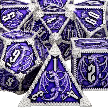 Новый Фиолетовый DND Металлический Многогранный Набор Кубиков Дракона Для Ролевых игр Dungeon и Dragon Pathfinder D20 D12 D10 D% D8 D6 D4 Набор Кубиков