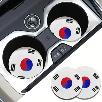 Подставка для воды с рисунком флага страны Южная Корея для автомобиля, высококачественный моющийся коврик для авто, Интересная накладка для чашек из полиэстера с защитой от грязи