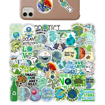 Наклейки Save The Earth 50шт ПВХ с милым зеленым рисунком, 50шт наклеек, уникальные наклейки для подростков, расходные материалы для ноутбуков, Ноутбуки, столы