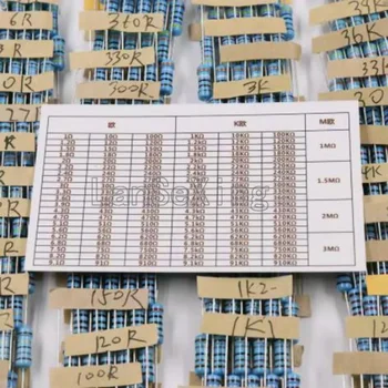 Упакованный пакет металлических пленочных резисторов мощностью 1 Вт, комплект компонентов, 1 Ом ~ 3 М, полная серия, 130 типов значений сопротивления, по 5 каждого типа, a