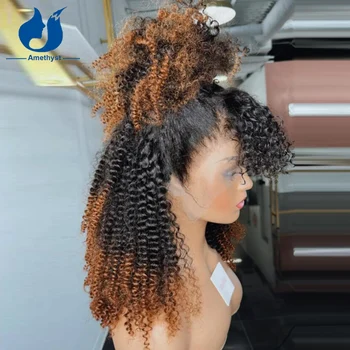 Аметистовый омбре парик из человеческих волос на кружеве Бразильский Реми Прозрачные вьющиеся парики из человеческих волос, предварительно выщипанные для чернокожих женщин