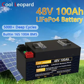 Аккумуляторная батарея LiFePO4 48V 100Ah Полной емкостью 51,2 В 5,12 кВтч 16S 100A BMS Deep Cycles 5000 + Срок службы для гольф-кара