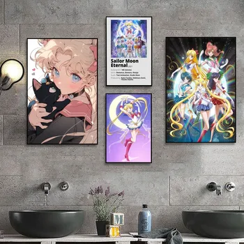 Плакат аниме S-Sailor M-Moon Без рамки, Крафт-бумага для бара, Винтажный Плакат, Настенная живопись, Наклейки для спальни и кабинета