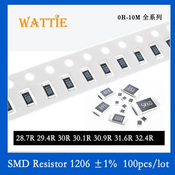 SMD резистор 1206 1% 28,7R 29,4R 30R 30,1R 30,9R 31,6R 32,4R 100 шт./лот микросхемные резисторы 1/4 Вт 3,2 мм*1,6 мм