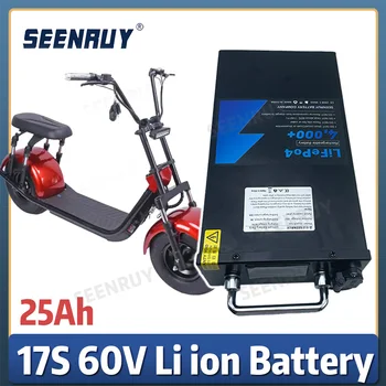 SEENRUY 60V 25Ah литий ионный аккумулятор BMS 17S для электрического скутера Harley мощностью 1500 Вт, велосипеда Citycoco с зарядным устройством 5A