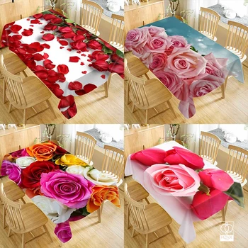 Скатерть с цветочным принтом розы, 3D принт, красивый цветочный стиль, подходящий для кофейного столика, кофейного сервиза, украшения кухни