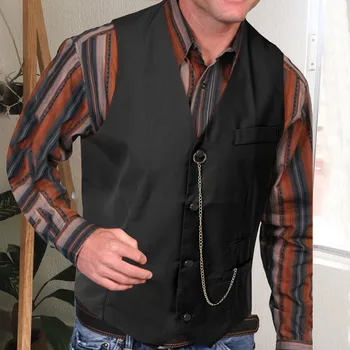 Мужской кожаный жилет в стиле панк, однотонная мотоциклетная куртка в стиле ретро с V-образным вырезом, однобортный костюм для выступлений, жилет для мужской деловой одежды