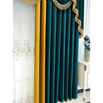 Европейские высококачественные шторы для гостиной, матовые, не перевернутые, Cortina Peacock, сине-желтые, блокирующие бархатные шторы на заказ