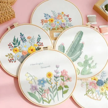 Набор для Вышивания Цветов DIY Cross Stitch Set For Beginner Plant Printed Sewing Art Craft Painting Home Decor Обручи Принадлежности