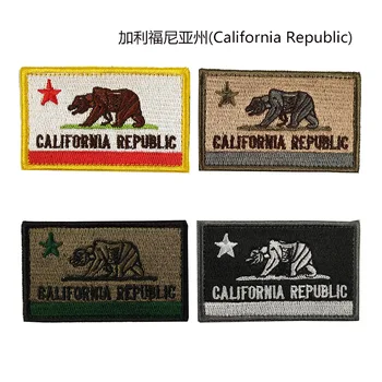 Государственный флаг Республики Калифорния, Нашивки с вышивкой, повязка, Тканевая наклейка с крючком и петлей, значок в виде Медведя, Военная шляпа, Значки, Аппликация на рюкзак