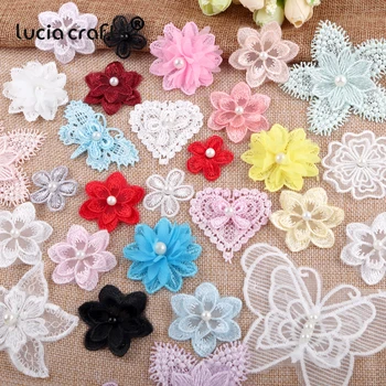 Lucia crafts Вышивка, Кружево, Цветок из органзы, нашивки с бабочками, Пришитая нашивка для одежды, свадебное платье B0814