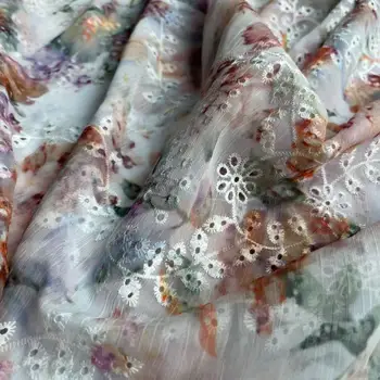 Шифоновая ткань с вышивкой для пошива обивки Шелковых шарфов Летнее прозрачное платье Юбка Сетчатая вуаль