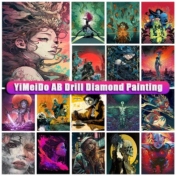 Сумка на молнии YiMeido 5D DIY AB Diamond Painting Girl Art Полная квадратная круглая алмазная мозаика, мультяшный набор для вышивки крестом