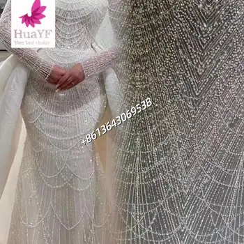 Белое французское кружево с бисером и жемчугом для свадебного платья Свадебная ткань HY2206