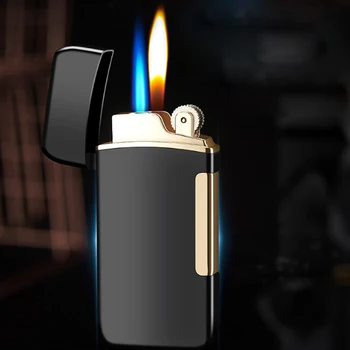 Креативная металлическая ветрозащитная Компактная бутановая газовая зажигалка с двойным пламенем, шлифовальный круг, Кремневые зажигалки для мужчин, Гаджет для курильщиков