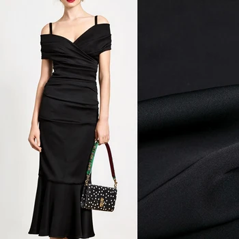 Двусторонняя черная шелковая ткань-Эластичная Однотонная ткань-Ширина 140 см 21 мм -Подходит для платья-Чонсам, Пижамных брюк R079