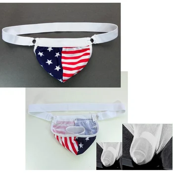 Сексуальные стринги в звездно-полосатую полоску с петушиным кольцом или без него, мужские трусики-флаги