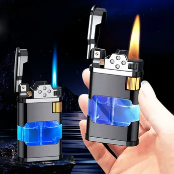Газовая зажигалка Metal Flame Metal Torch Turbo Необычный оптовый Креативный ветрозащитный Синий Бутан 1300C, зажигалки для сигар, гаджеты для мужчин