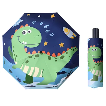 ED-Lumos Складной Дорожный Зонт для Детей, Ручной Открывающийся и Закрывающийся, Ветрозащитный, Непромокаемый, Легкий, С Рисунком Зеленых Динозавров