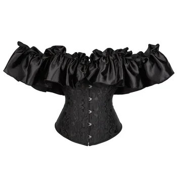 Женская Сексуальная блузка с открытыми плечами, корсетные топы с рюшами, моделирующий принт губ, Шифоновый корсет, Готическое Корректирующее белье, Бюстье для похудения