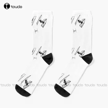 Носки Tie Fighter, мужские забавные носки, Рождественский подарок, Унисекс, носки для взрослых, подростков, молодежи, пользовательские носки с цифровой печатью 360 °, Женские Мужские забавные носки