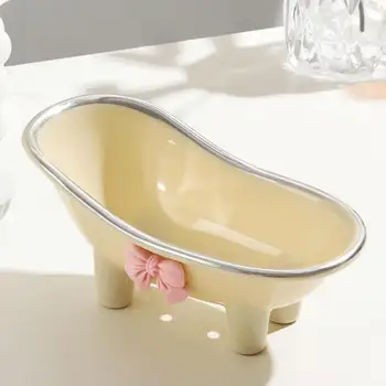 Удобное хранение мыла Прочный Контейнер для мыла в форме ванны со сливными отверстиями, легко моющийся Дизайн с бантиком для ванной комнаты Высокого