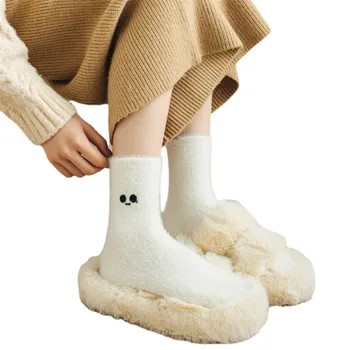 Бархатные носки из норки с мультяшным выражением, Новые хлопчатобумажные утолщенные Плюшевые носки, Плюшевые пушистые носки для пола, Зимние