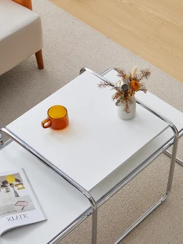 Крышка журнального столика из нержавеющей стали эпохи средневековья, длинный стол в скандинавском минимализме, Прямоугольный белый приставной столик, низкий столик