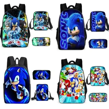 3 шт.-компл., рюкзак Sonic, школьный рюкзак для учащихся начальной и средней школы, школьный рюкзак для мальчиков и девочек, школьная сумка с аниме-мультфильмом, Mochila на молнии, плечи