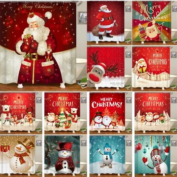 Рождественская занавеска для душа с Санта-Клаусом, Снеговик, Санта-Клаус, Лось, водонепроницаемая полиэфирная ткань, занавески для ванной комнаты для украшения дома