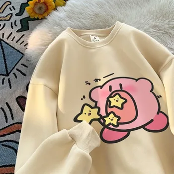 Толстовка Kawaii Kirby с милым рисунком из мультфильма, свободный хлопковый утолщенный пуловер, студенческая мода, повседневный Ins Аниме Плюс бархатный топ