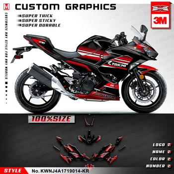 KUNGFU GRAPHICS Полный Комплект Наклеек Самоклеящиеся Наклейки для Kawasaki Ninja 400 ABS 2017 2018 2019 2020 2021 2022 2023, Красный, Черный