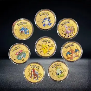 Покемон Золотая Монета Металлический набор Пикачу Чаризард Памятная Монета Аниме Детская Золотая монета Покемон Монета Памятная Медаль