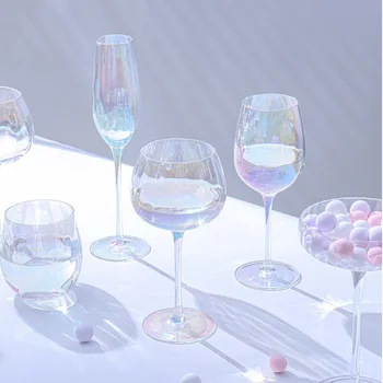 Набор Чашек для красного вина Rainbow Бытовая Чашка на высокой ножке Красочный Кубок для шампанского Легкий Роскошный Винный Бокал из хрусталя с гальваническим покрытием