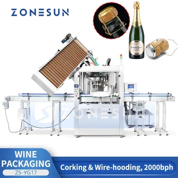 ZONESUN Автоматическая Укупорка для вина, Проволочный колпачок, Моноблочная Стеклянная бутылка для шампанского, оборудование для упаковки в пробку ZS-YG17
