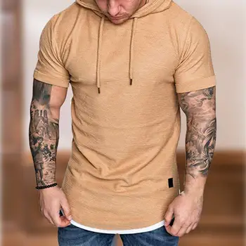 Повседневная мужская толстовка с капюшоном, крутой топ с высокой эластичностью, приталенный дизайн, Приталенная повседневная мужская осенняя футболка, мужская рубашка с коротким рукавом
