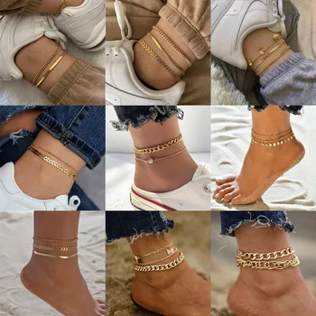 LETAPI Новые винтажные Простые ножные браслеты из звеньев золотого цвета для женщин, Чешские Листья, Шар-Змея, Ножной браслет, Ювелирные изделия, Подарки