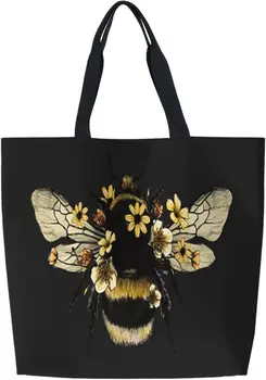 Многоразовые продуктовые сумки Bee Black - сумка-тоут для женщин, повседневная сумка через плечо, складная большая сумка для покупок
