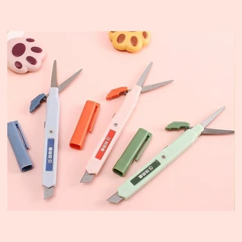 Художественный нож-ножницы двойного назначения, Цветная ручка типа Macaron, нож двойного назначения, портативные ножницы для резки бумаги, канцелярские принадлежности для студентов
