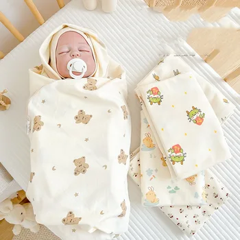 Обертывание для новорожденных, хлопковое весеннее тонкое, дышащее, для защиты от ударов, детское пеленальное одеяло с мультяшным принтом, детское постельное белье