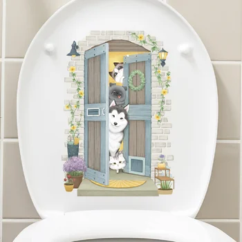 Цветы, Черно-белая кошка, Собака, Енот, Зеленые ворота, Наклейка на стену для гостиной, детской комнаты, домашнего декора, Современная наклейка на обои, плакат