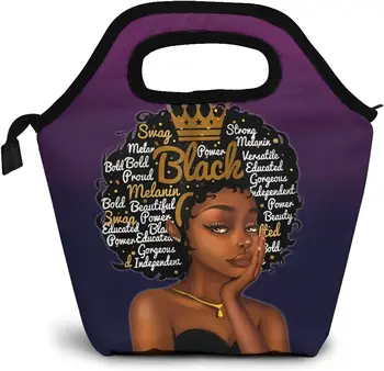 Афроамериканская женская термосумка для ланча, сумочка для афроамериканки, набор для ланча, изолированный кулер, многоразовый для путешествий, пикника, работы, школы