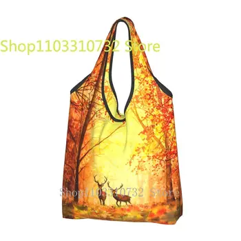 Красивые осенние сумки для покупок с кленовыми листьями, многоразовая продуктовая Эко-сумка Большой емкости, эстетичная Осенняя сумка Deers, сумочка