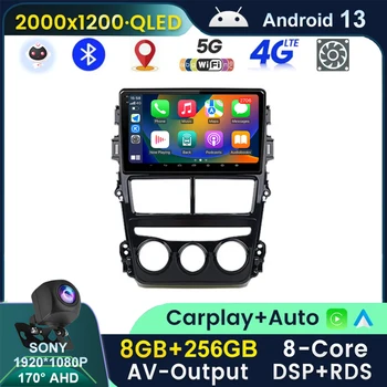 QLED 2K Android 13 Автомобильный Радиоприемник Для Toyota Vios Yaris 2018 2019 2020 GPS Мультимедийный Видеоплеер Стерео Навигация Wifi 360 Камера