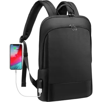 Мужской рюкзак, легкая кожаная деловая сумка для ноутбука для женщин, 15,6 дюйма, черный