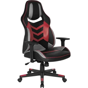 Эргономичное игровое кресло с регулируемой высокой спинкой Из черной искусственной кожи с красными акцентами Бесплатная Компьютерная офисная мебель