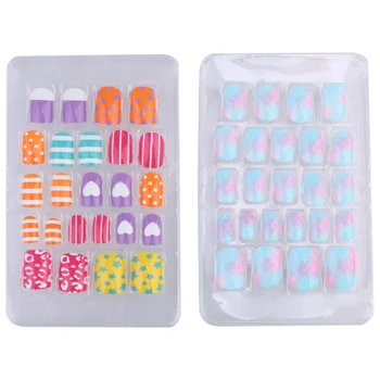 2 Коробки, набор наклеек для ногтей, милые накладные ногти, самоклеящиеся искусственные ногти для детей, маленьких девочек (разные цвета)