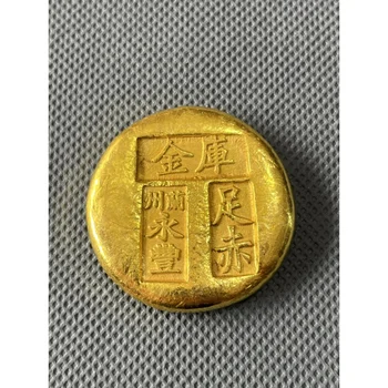 китайская антикварная коллекция округлость статуя императора династии Цин золотой слиток Семейное украшение из металла ручной работы