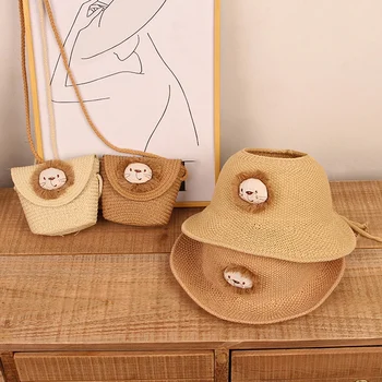 Детская солнцезащитная шляпа для девочек 1-4 лет, летняя соломенная сумка с мультяшным рисунком, комплект кепок для маленьких мальчиков, солнцезащитные пляжные шляпы, солнцезащитная шляпа для ребенка